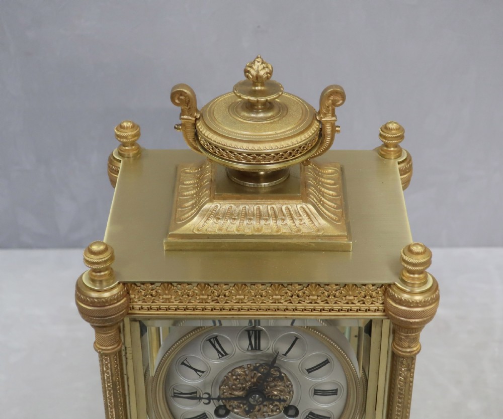 French Napoleon III Brass and Four Glass Mantel Clock by Vincenti View VI