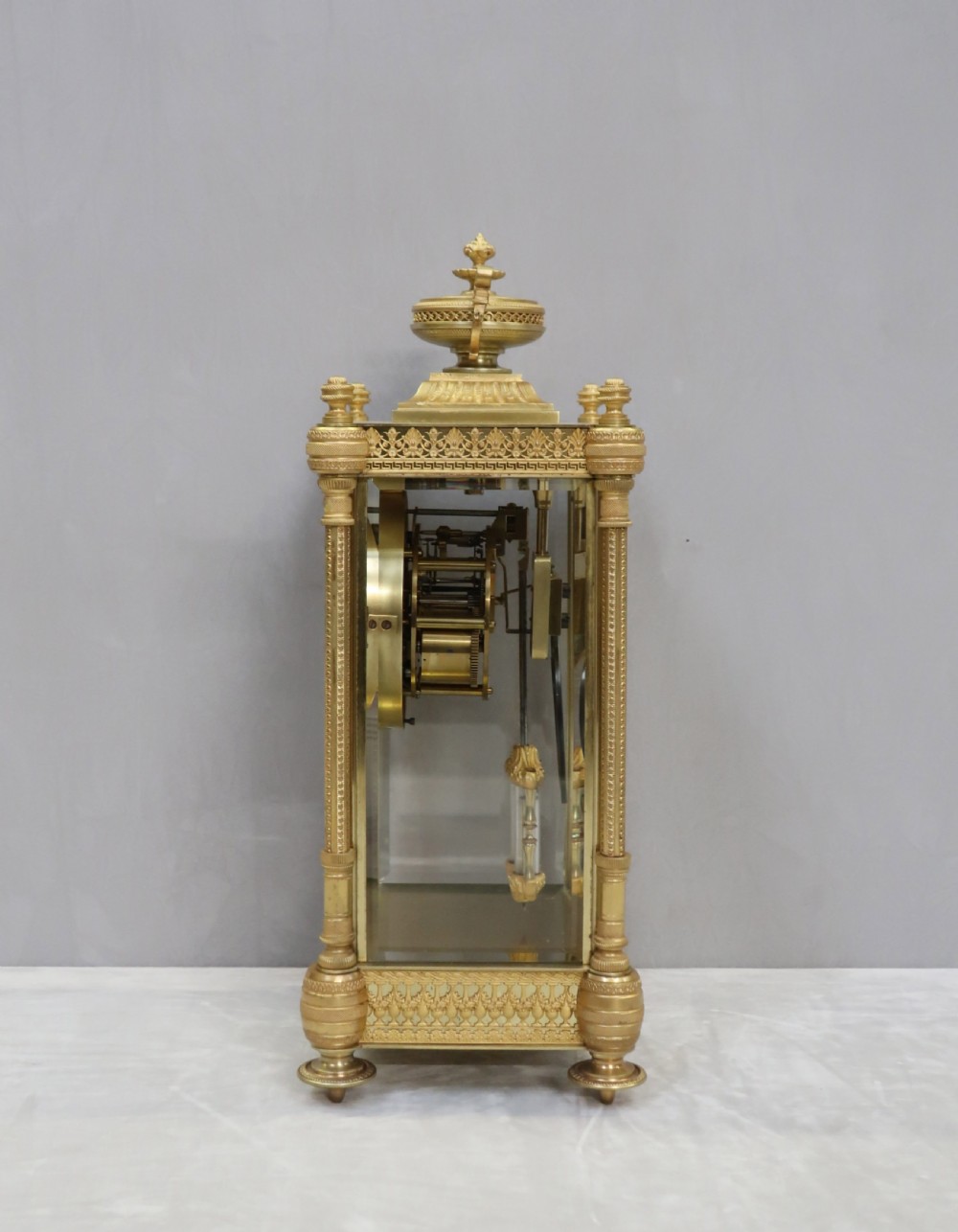 French Napoleon III Brass and Four Glass Mantel Clock by Vincenti View VIII