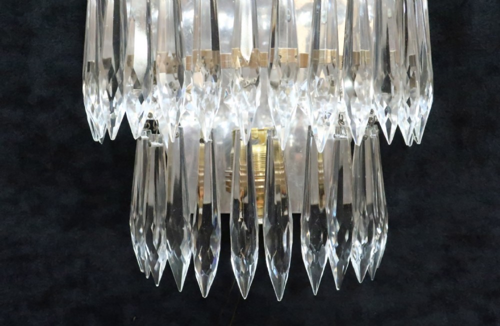 Pair of Italian Art Deco Two Tier Crystal Glass Wall Lights View VI