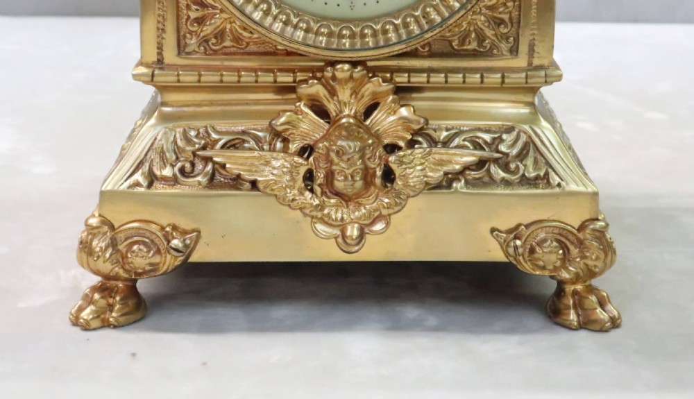 French Belle Epoque Renaissance Style Brass Mantel Clock View IV