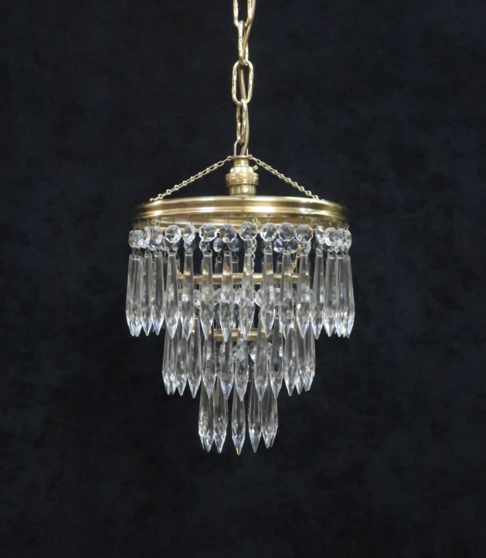 Italian Art Deco Three Tier Crystal Glass Chandelier