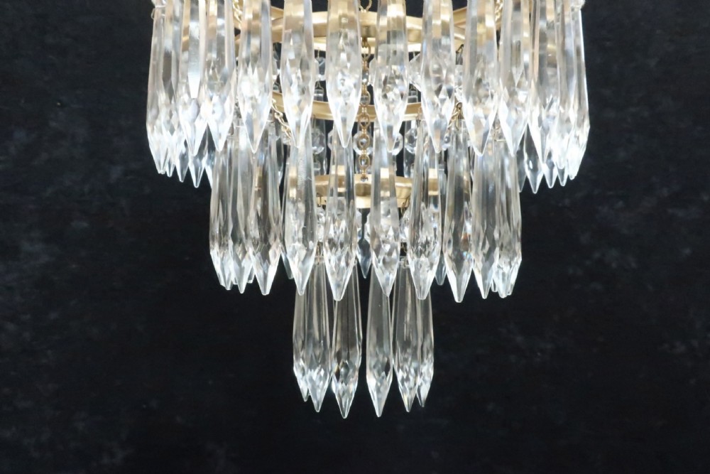 Italian Art Deco Three Tier Crystal Glass Chandelier View V