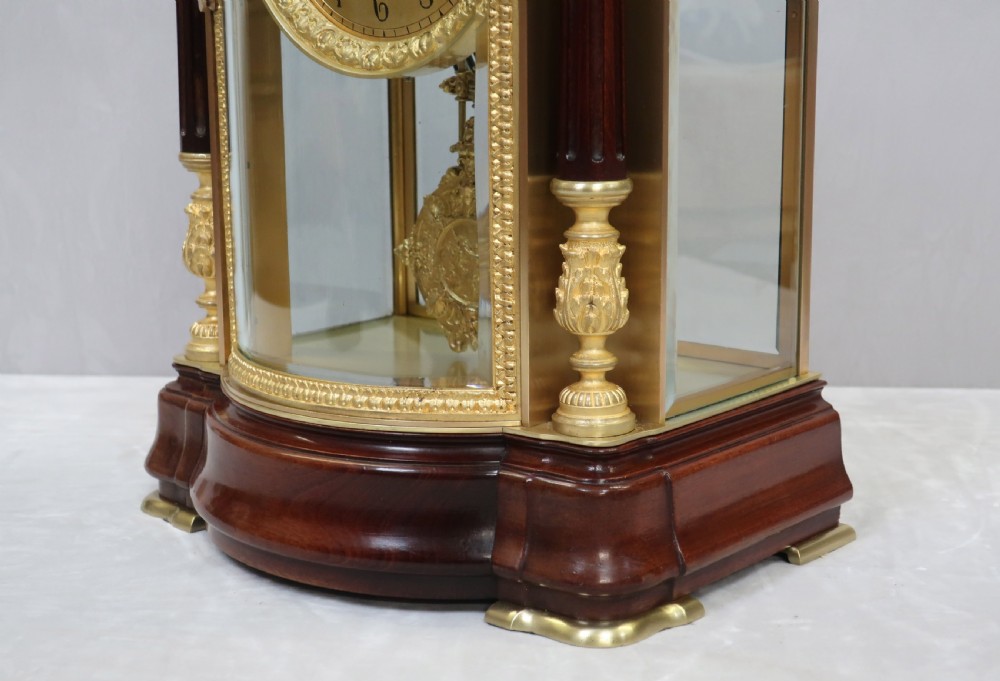 French Belle Epoque Mahogany Four Glass Mantel Clock by Japy Freres View III