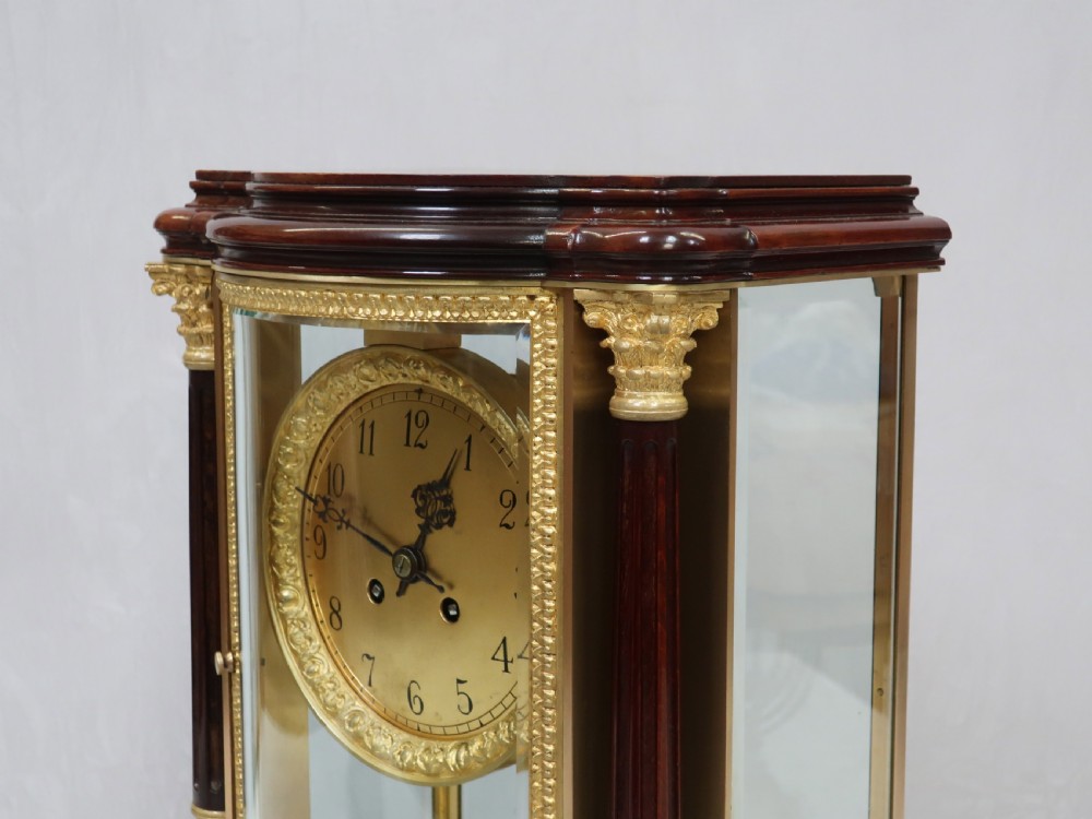 French Belle Epoque Mahogany Four Glass Mantel Clock by Japy Freres View IV