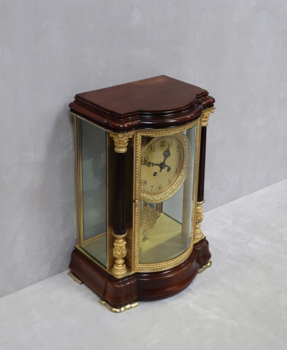 French Belle Epoque Mahogany Four Glass Mantel Clock by Japy Freres View V