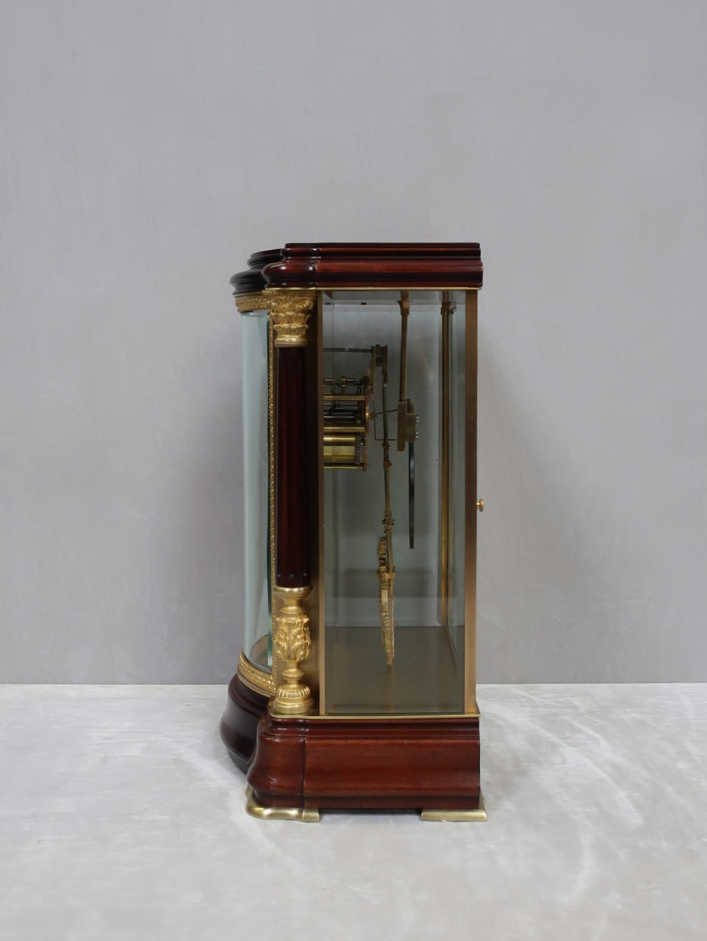 French Belle Epoque Mahogany Four Glass Mantel Clock by Japy Freres View VI