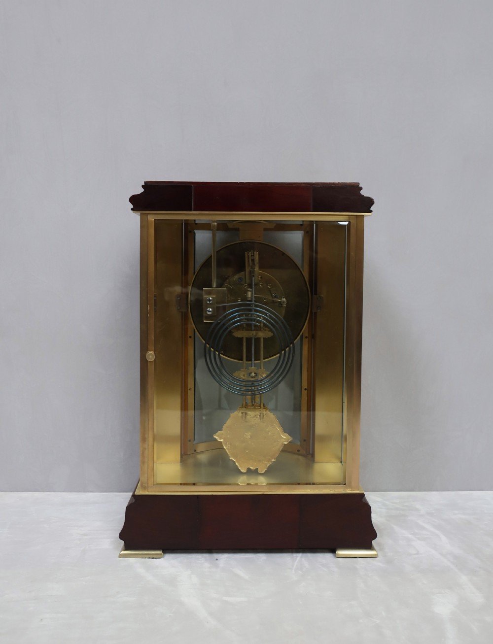 French Belle Epoque Mahogany Four Glass Mantel Clock by Japy Freres View VII