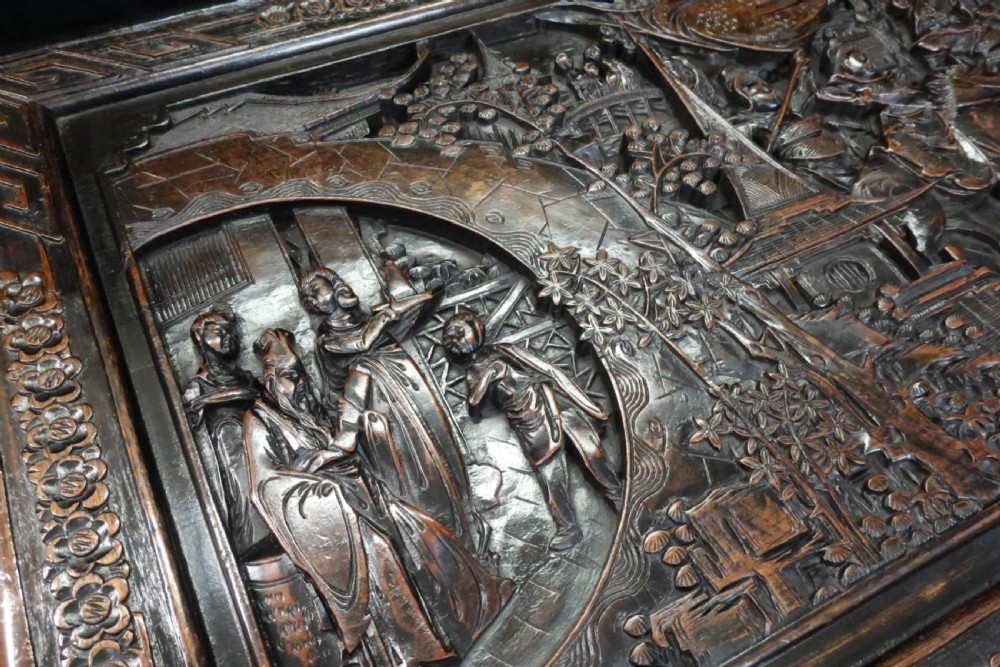 Early 20th Century Oriental Carved Teak and Camphor Wood Chest View IV
