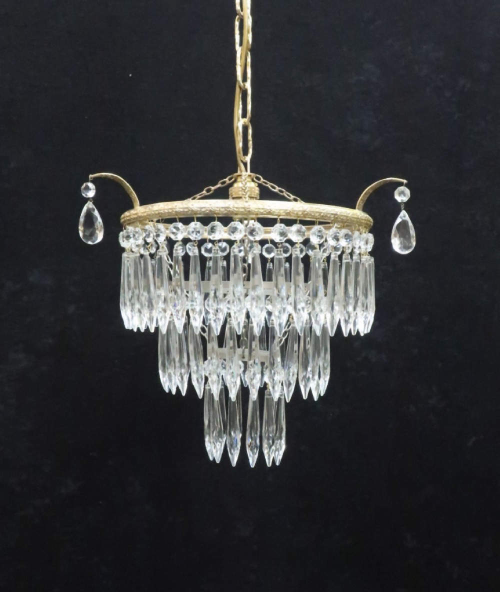 Italian Art Deco Three Tier Crystal Glass Chandelier