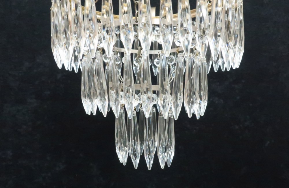 Italian Art Deco Three Tier Crystal Glass Chandelier View VII