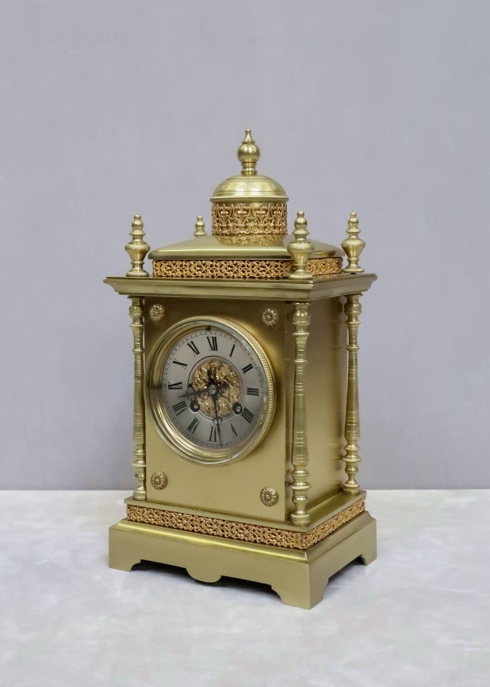 French Belle Epoque Decorative Brass Mantel Clock by Japy Freres