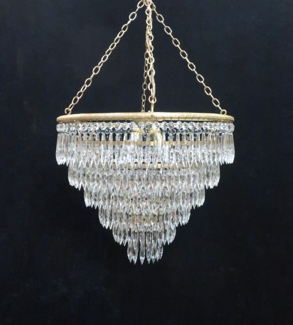 Italian Art Deco Six Tier Crystal Glass Chandelier