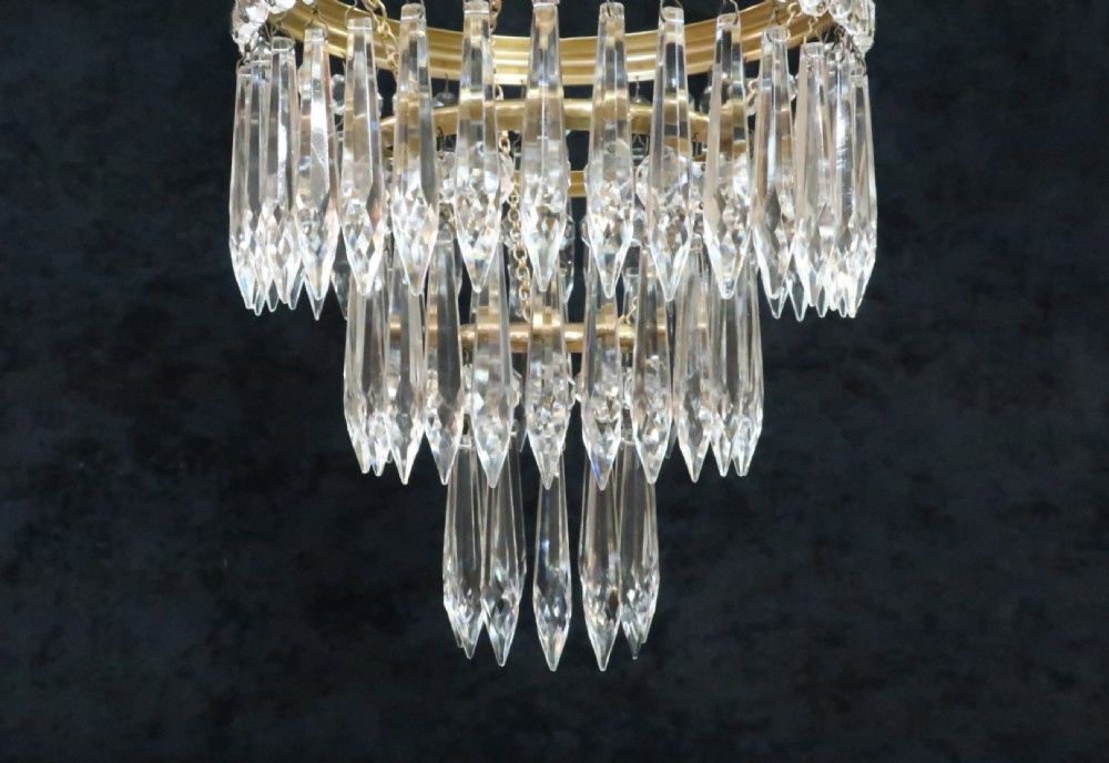 Italian Art Deco Three Tier Crystal Glass Chandelier View IV
