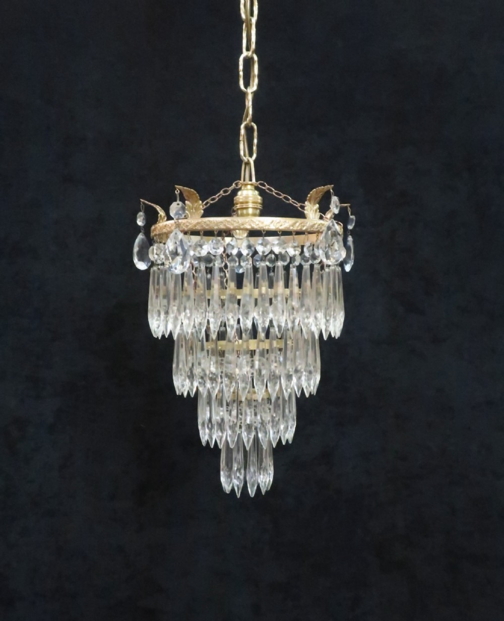 Italian Art Deco Four Tier Crystal Glass Chandelier