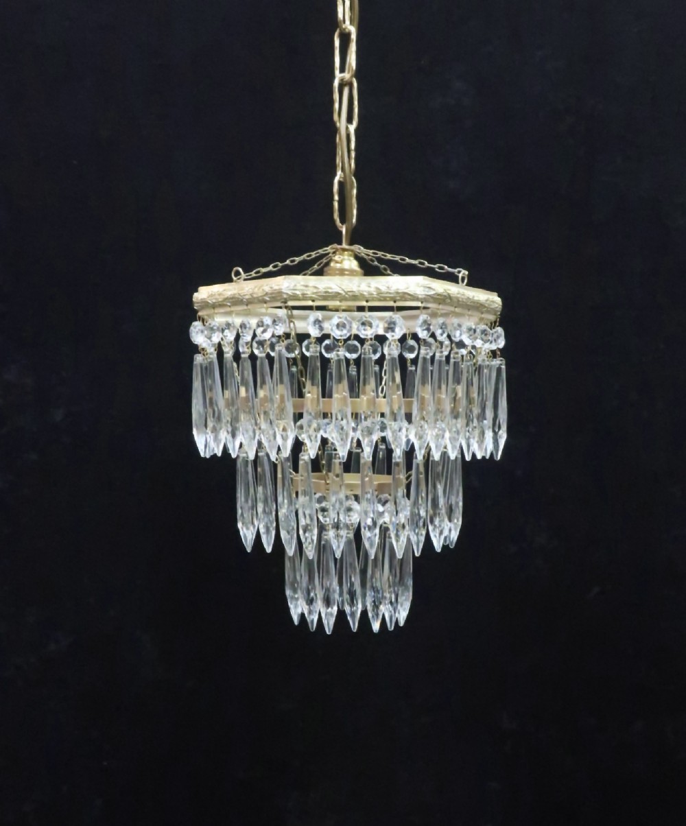 Italian Art Deco Ocagonal Three Tier Crystal Glass Chandelier
