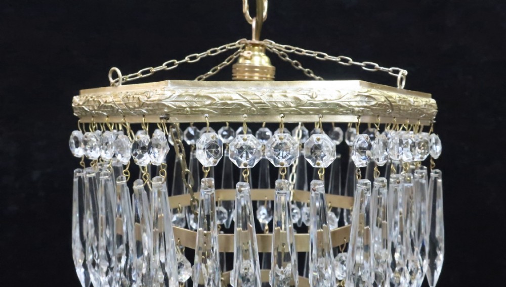 Italian Art Deco Ocagonal Three Tier Crystal Glass Chandelier
 View III
