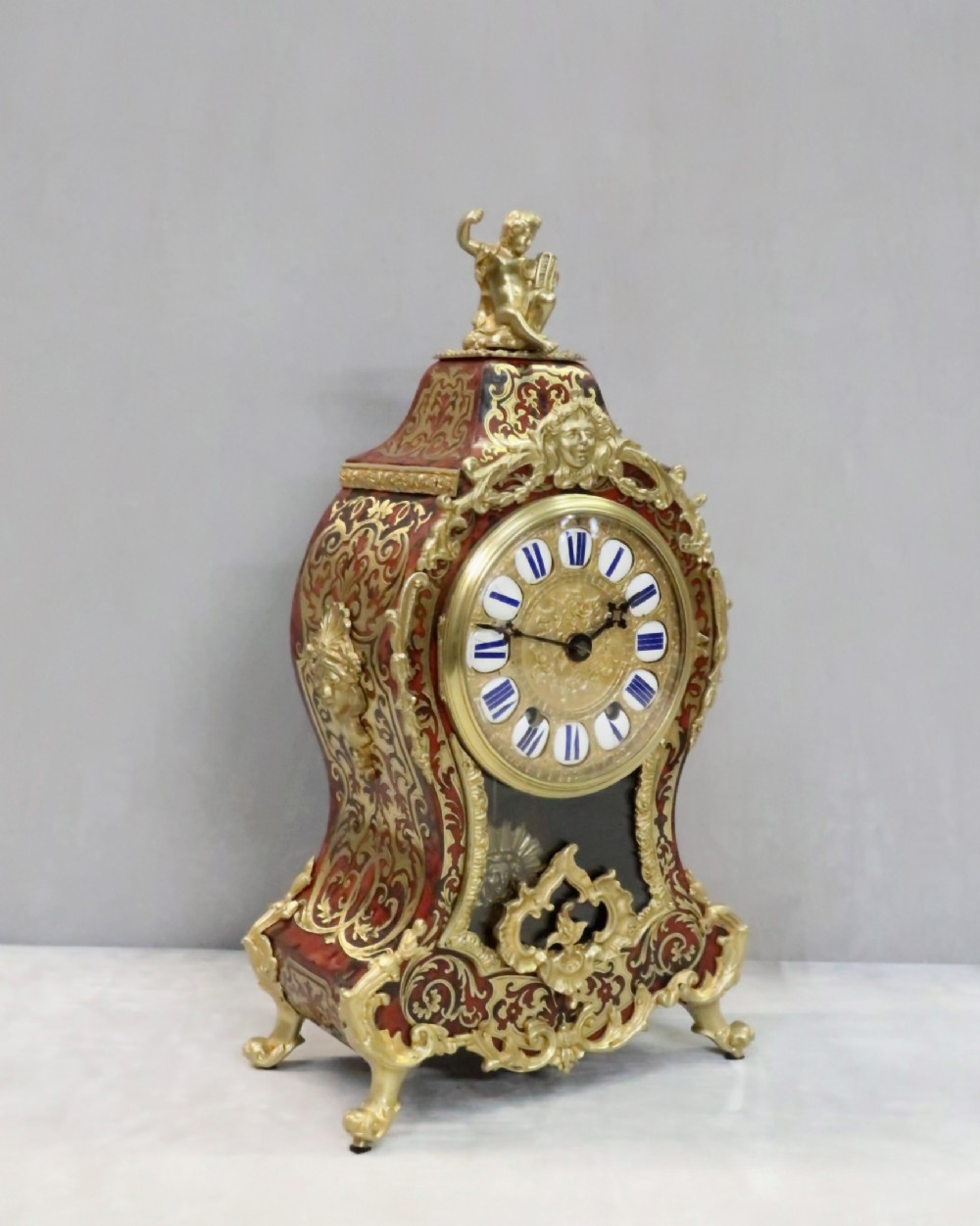 French Napoleon III Louis XV Style Boulle Mantel Clock by Vincenti