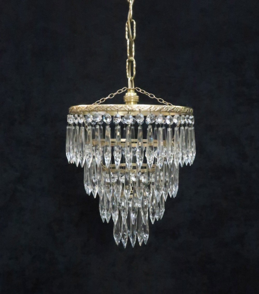 Italian Art Deco Four Tier Crystal Glass Chandelier