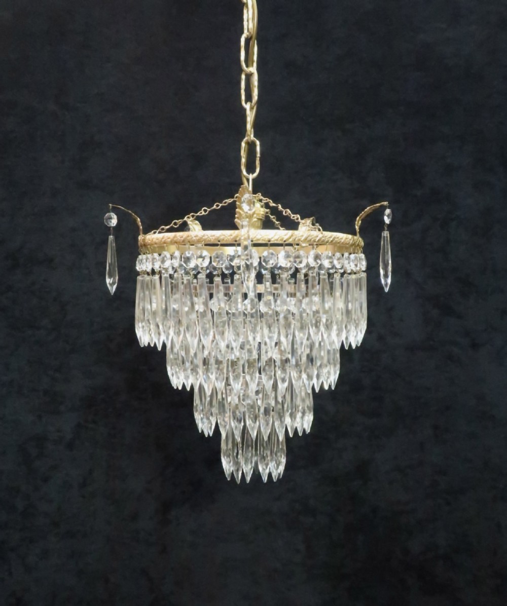 Italian Art Deco Four Tier Crystal Glass Chandelier