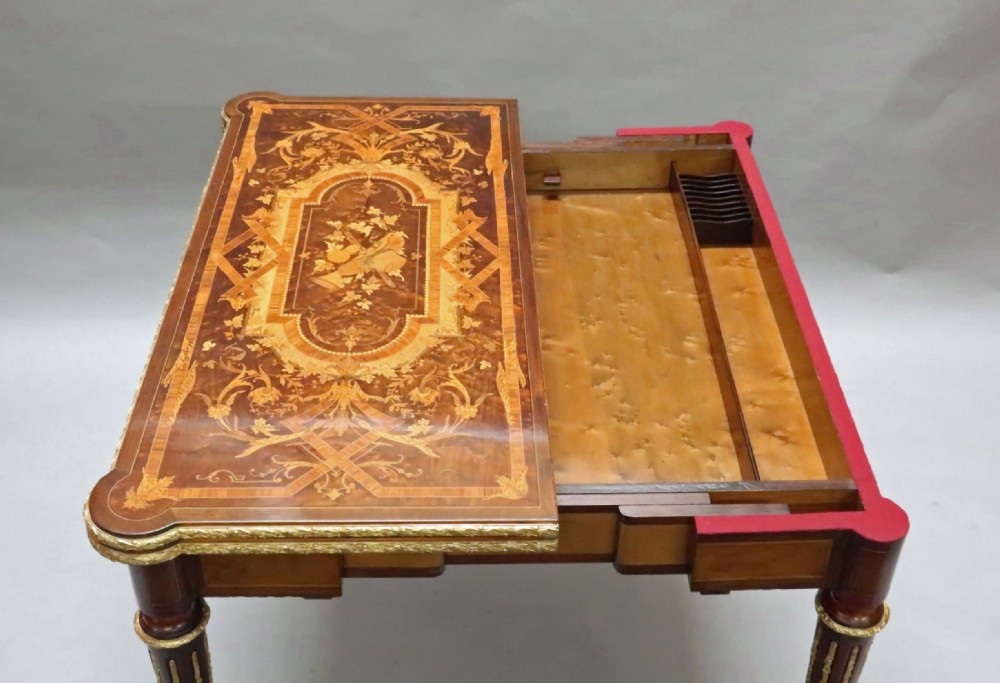 French Louis XVI Style Marquetry Card Occasional Table View XII