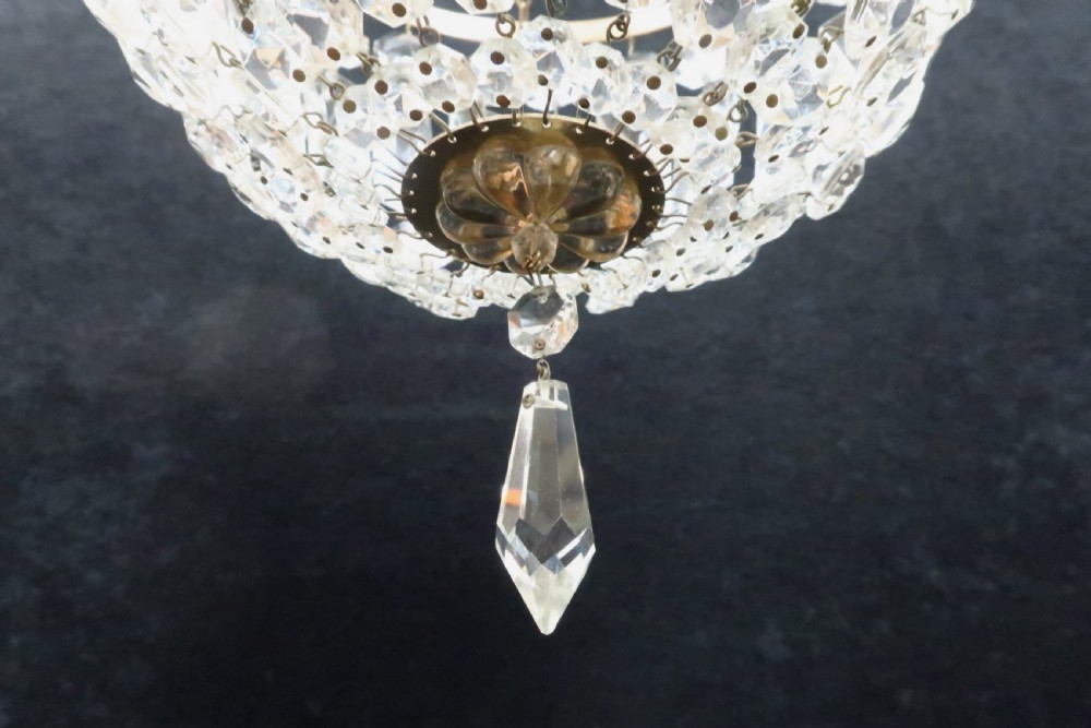 Italian Art Deco Crystal Glass Bag Chandelier View V