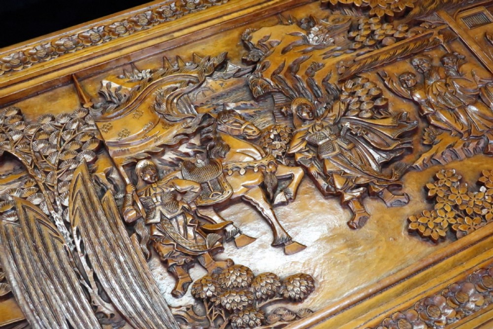 Early 20th Century Oriental Carved Maple and Camphor Wood Chest View IV