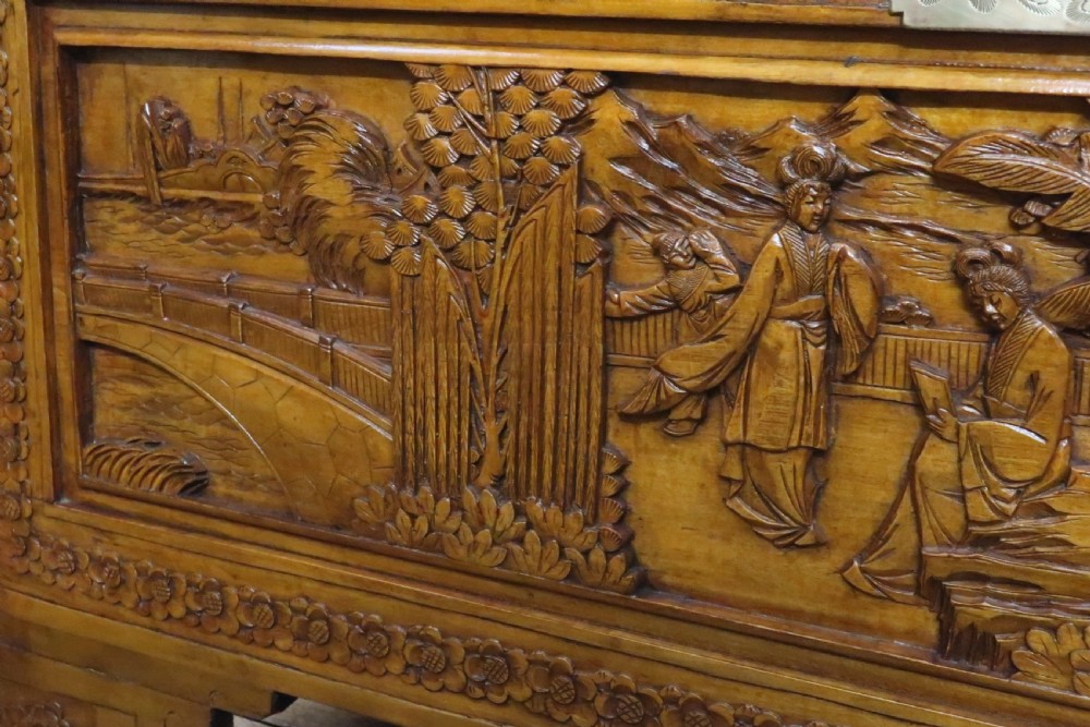 Early 20th Century Oriental Carved Maple and Camphor Wood Chest View VIII