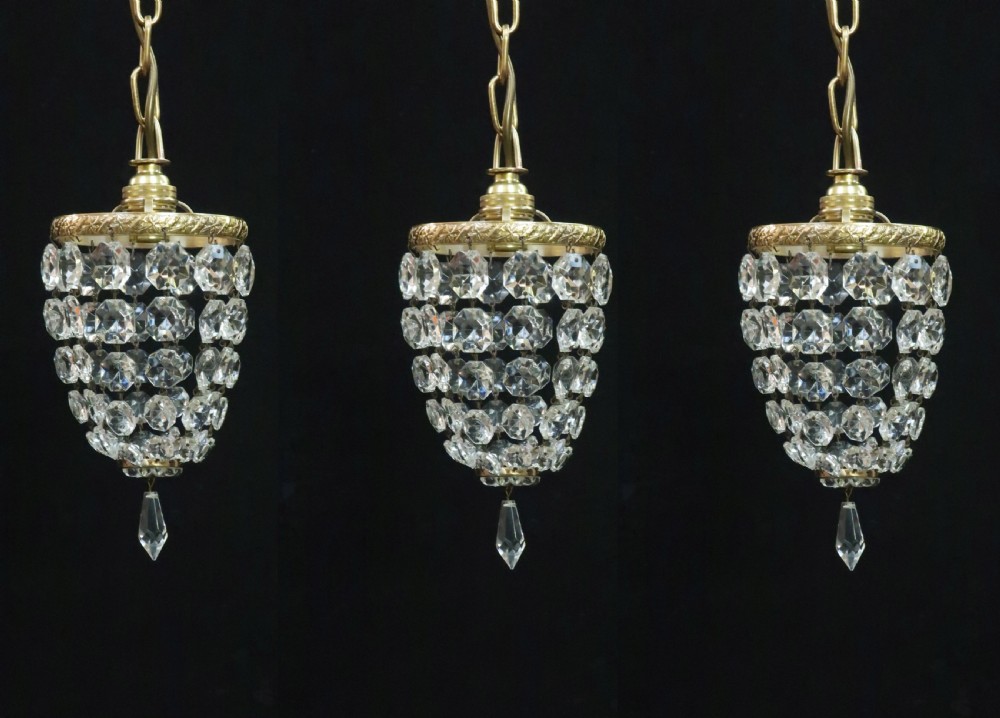 Set of Three Italian Art Deco Crystal Glass Ceiling Pendants
