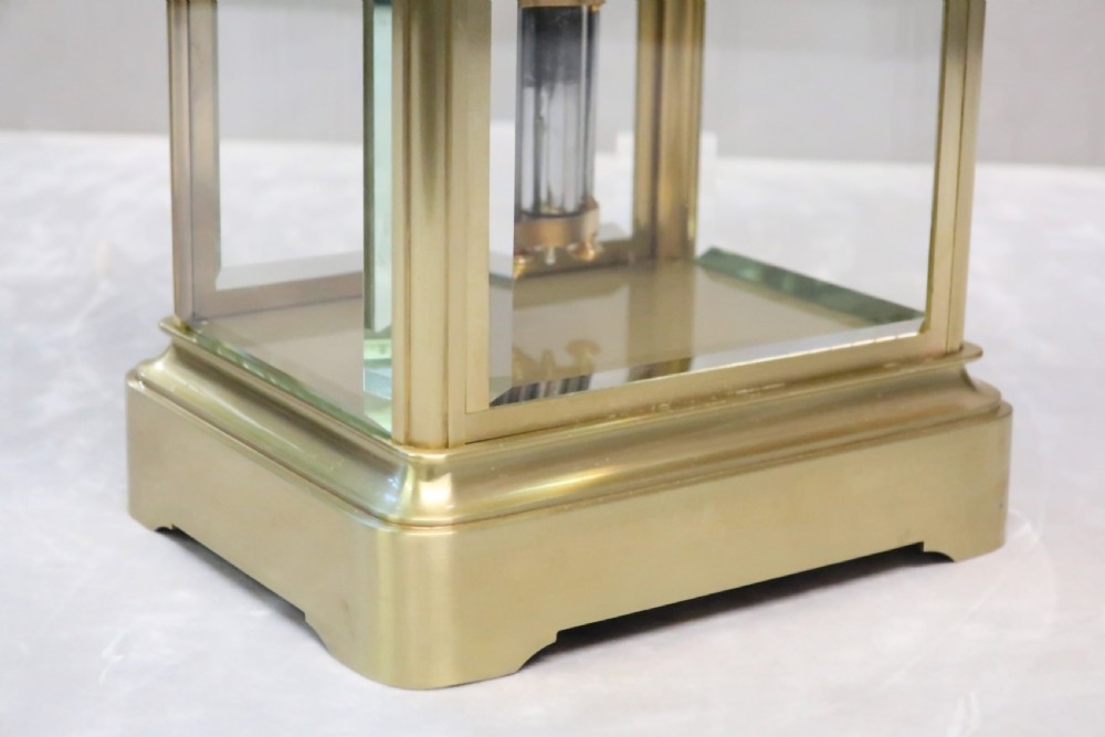 French Belle Epoque Brass Four Glass Mantel Clock View IV