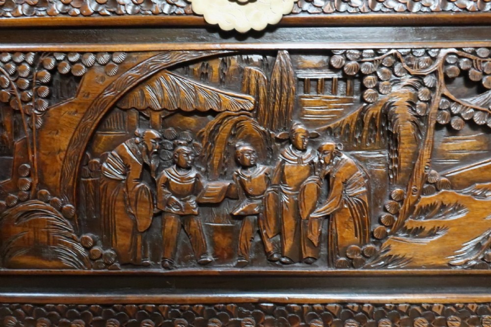 Early 20th Century Oriental Carved Camphor Wood and Maple Chest View VIII