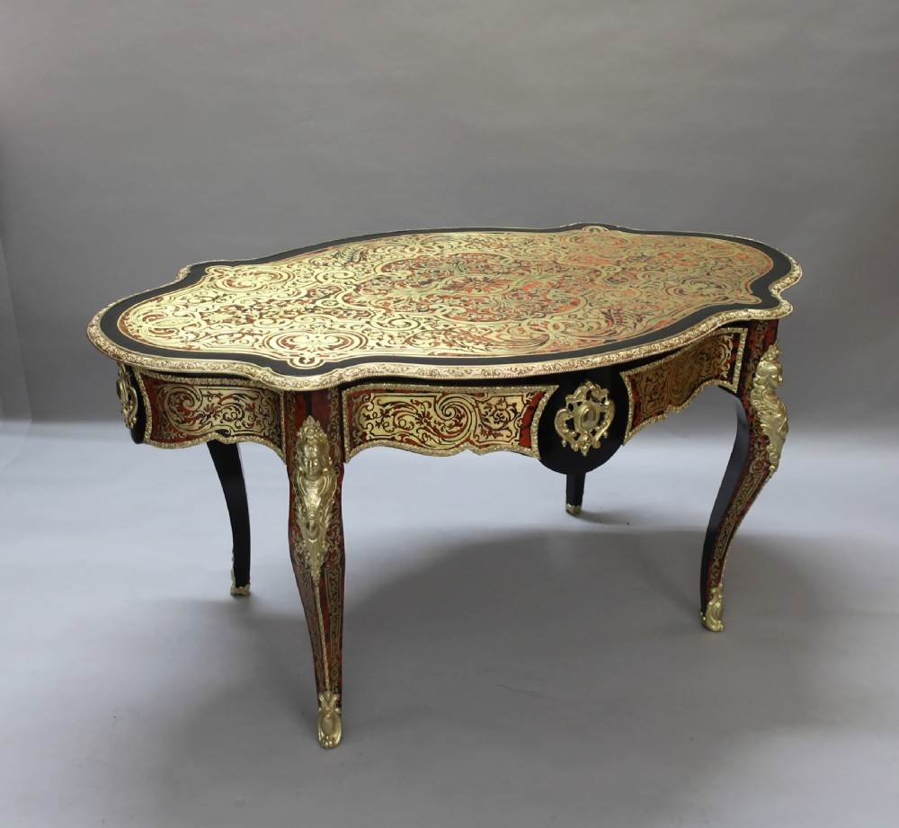 French Napoleon III Louis XV Style Boulle Bureau Plat