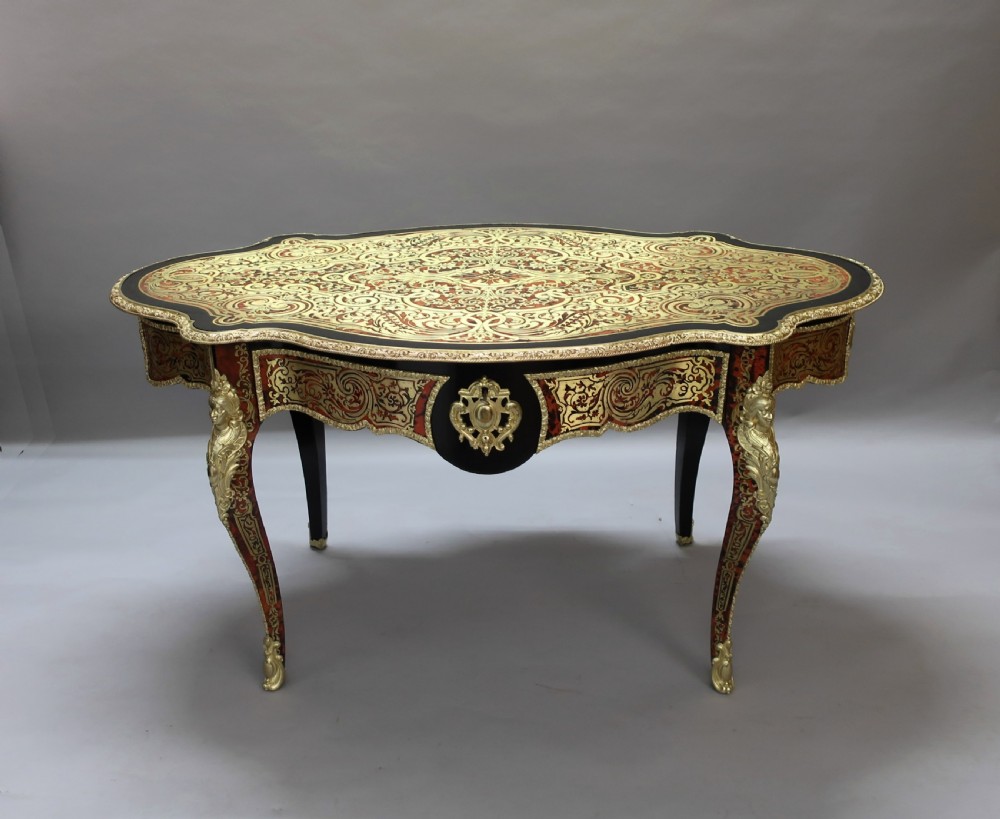 French Napoleon III Louis XV Style Boulle Bureau Plat View II