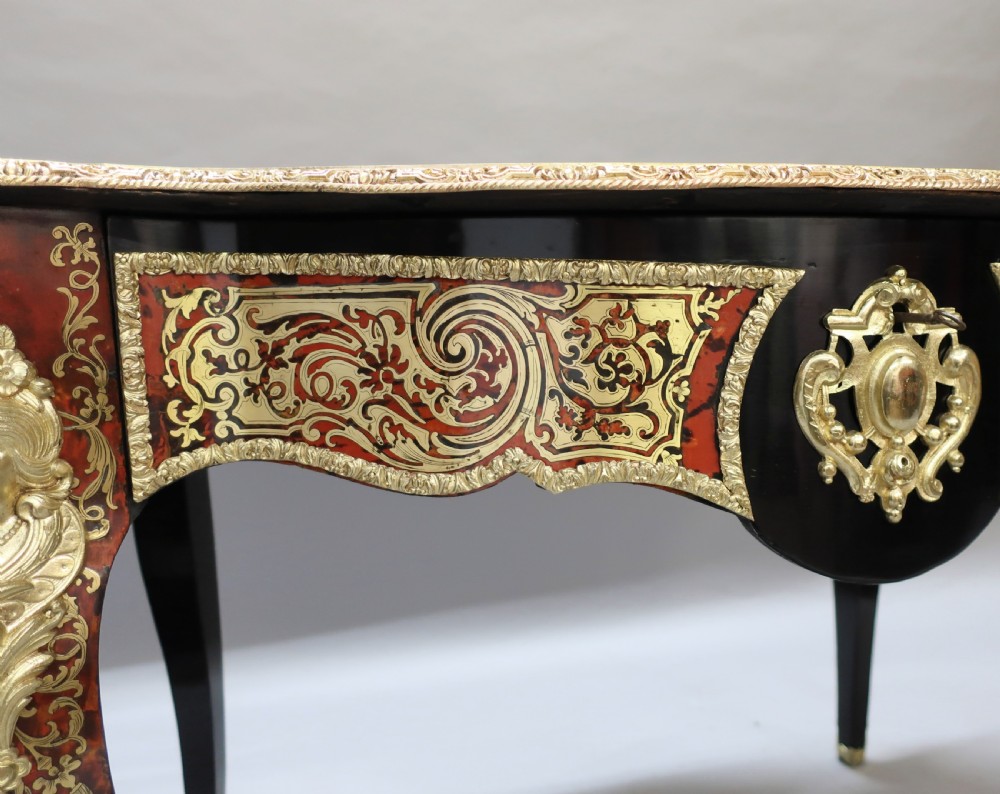 French Napoleon III Louis XV Style Boulle Bureau Plat View VI