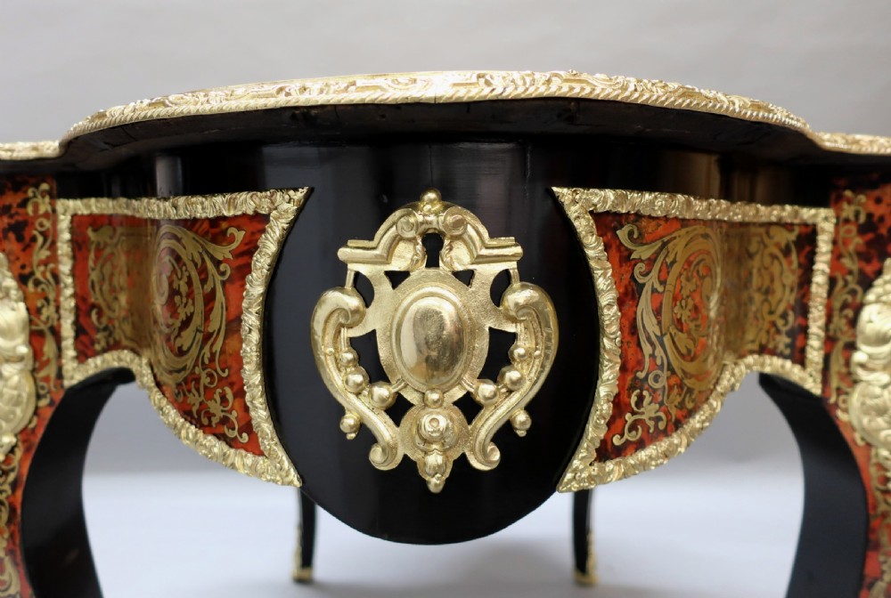 French Napoleon III Louis XV Style Boulle Bureau Plat View X