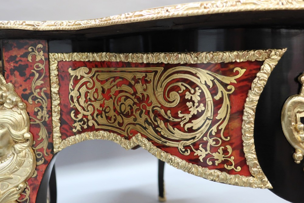 French Napoleon III Louis XV Style Boulle Bureau Plat View XI