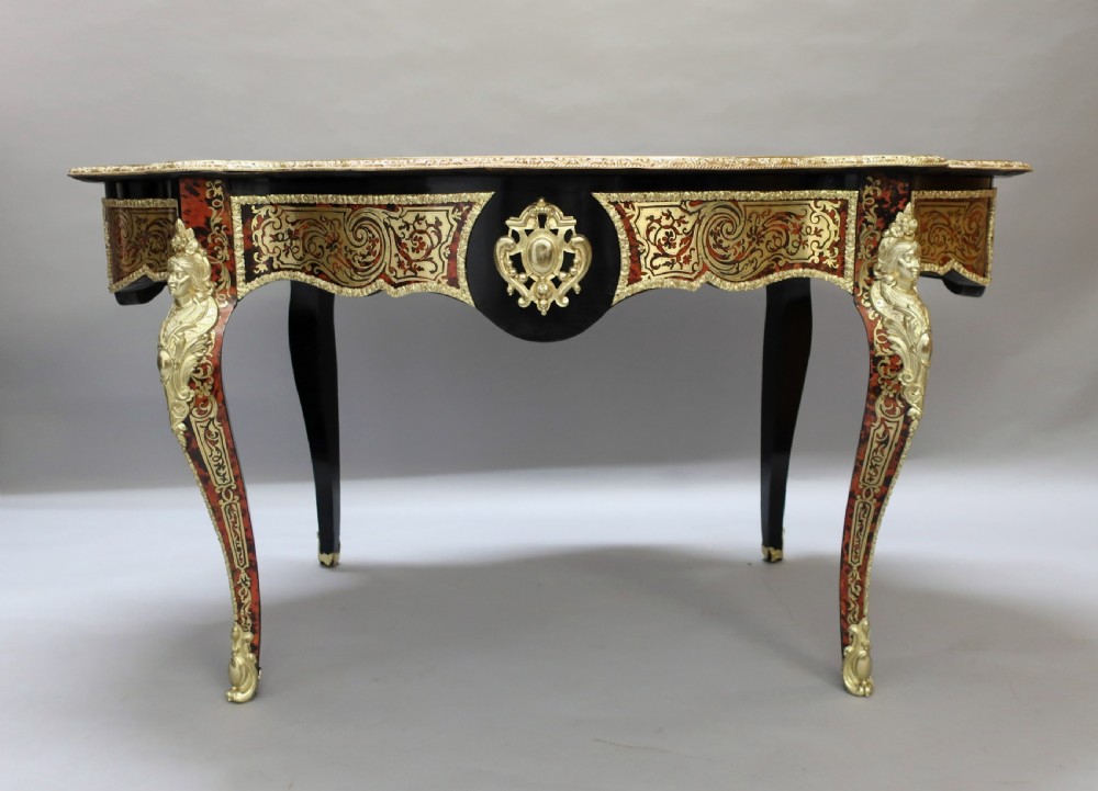 French Napoleon III Louis XV Style Boulle Bureau Plat View XII