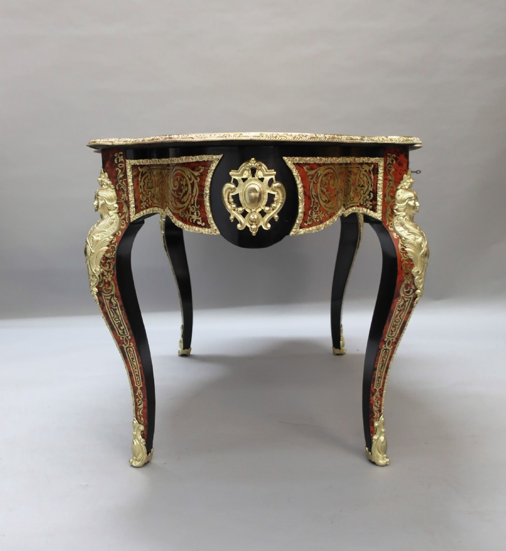 French Napoleon III Louis XV Style Boulle Bureau Plat View XIV