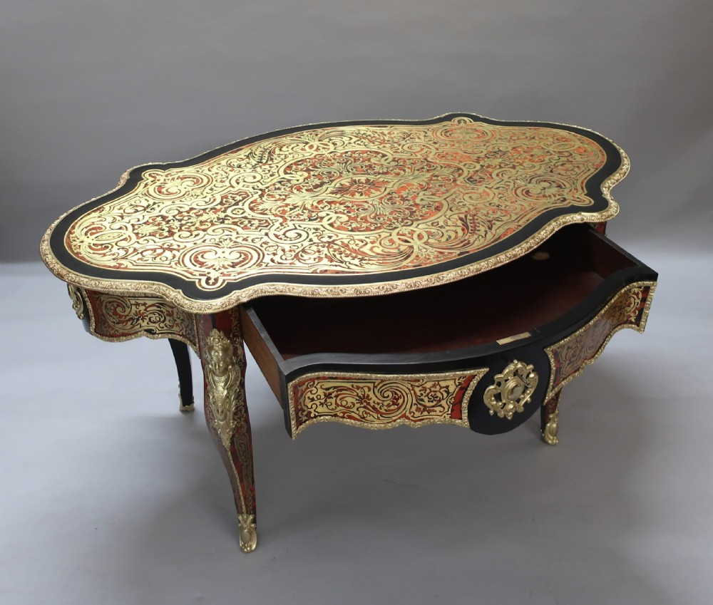 French Napoleon III Louis XV Style Boulle Bureau Plat View XV