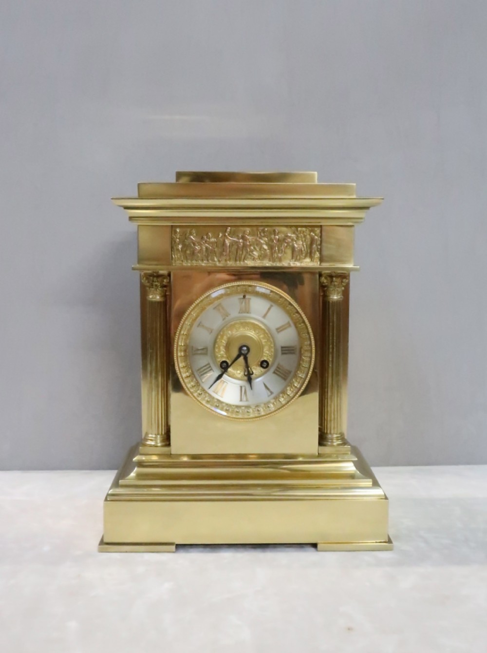 French Belle Epoque Brass Mantel Clock