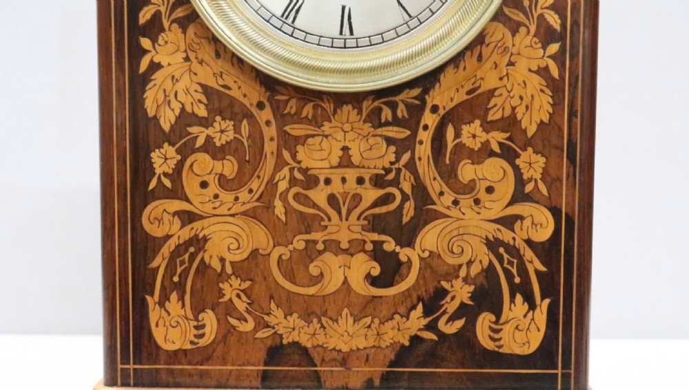 French Napoleon III Rosewood Inlaid Mantel Clock by Rollin View III