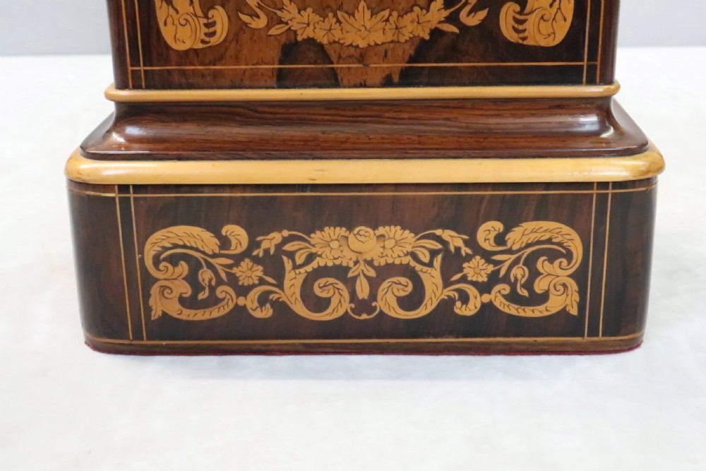 French Napoleon III Rosewood Inlaid Mantel Clock by Rollin View IV