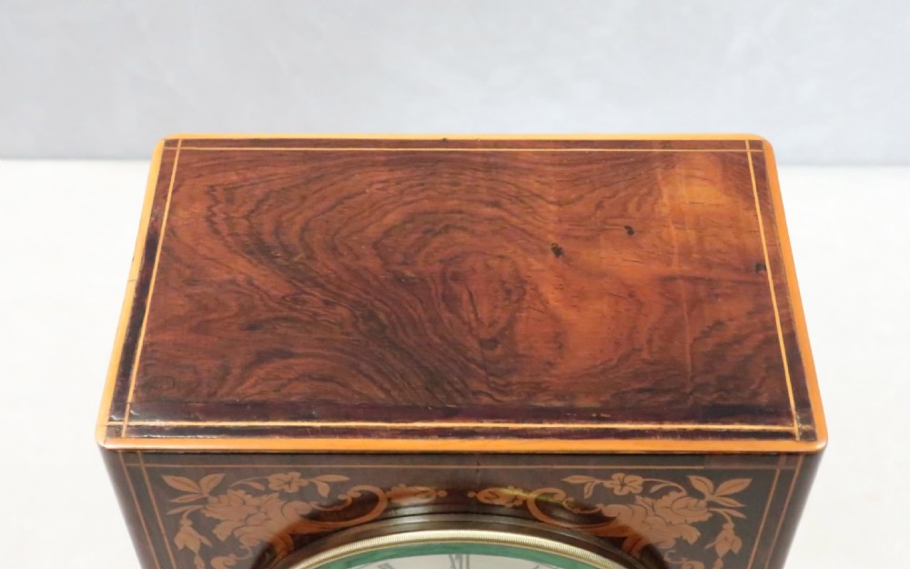 French Napoleon III Rosewood Inlaid Mantel Clock by Rollin View VI