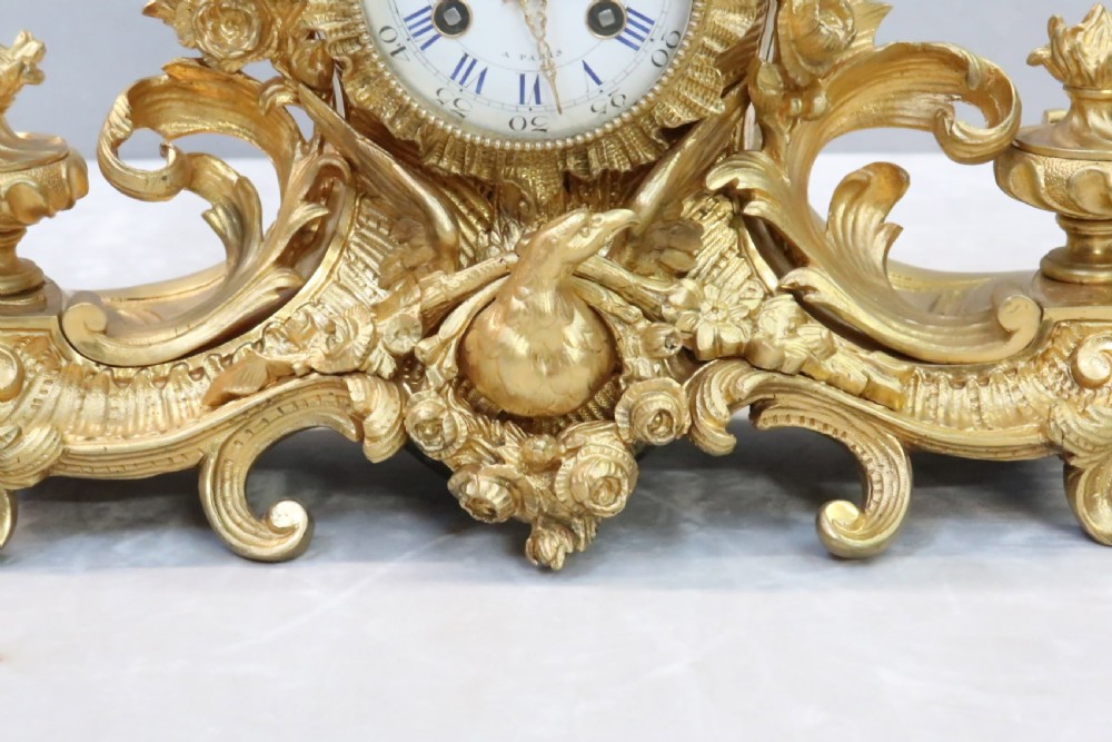 French Napoleon III Bronze Gilt Mantel Clock by Raingo Freres View III