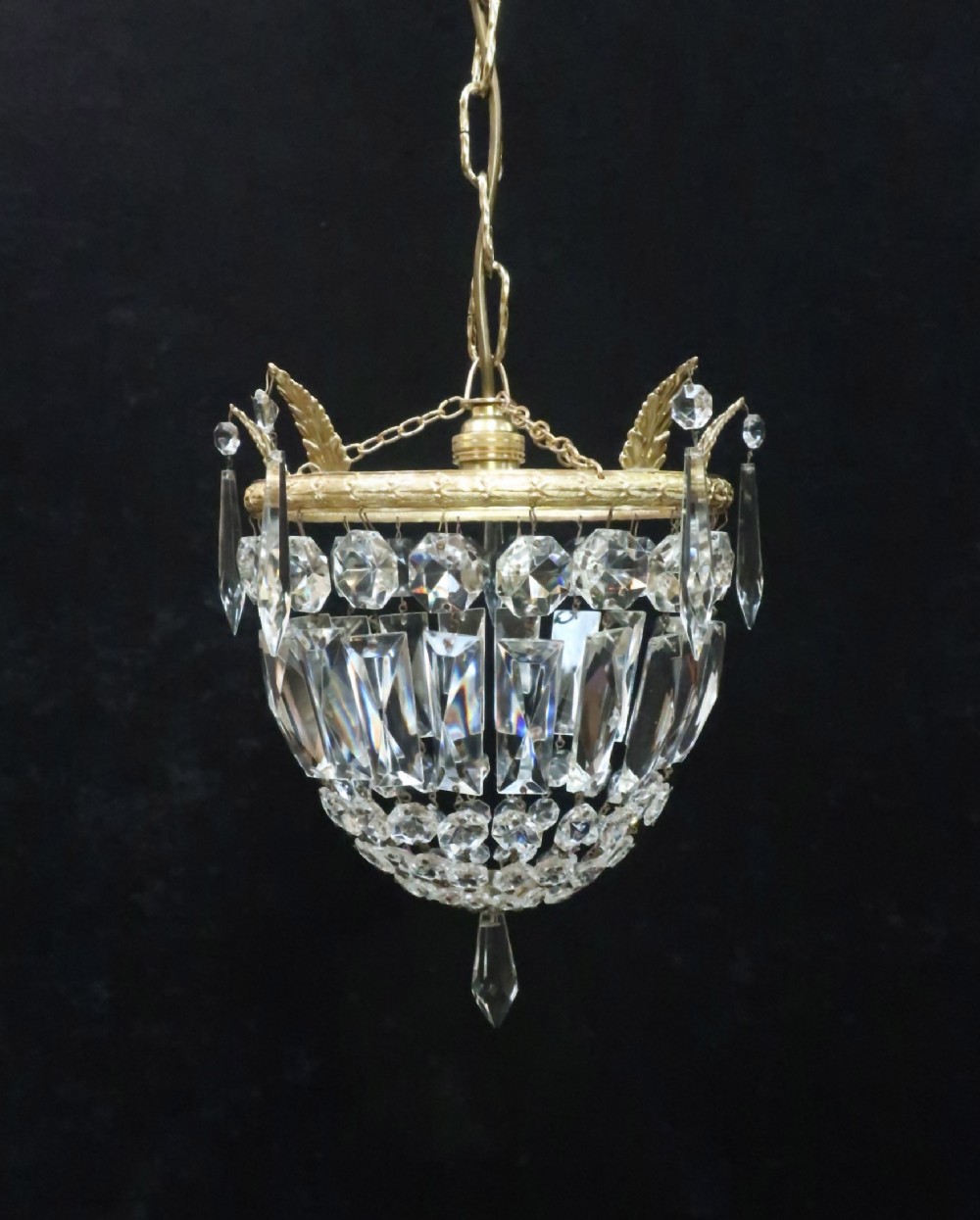 Italian Art Deco Crystal Glass Bag Chandelier