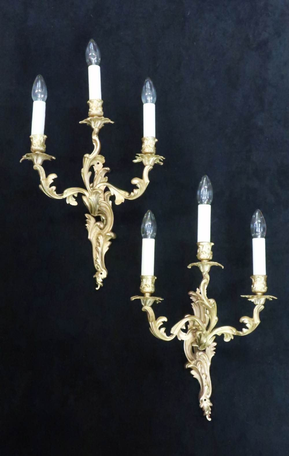 Pair of French Rococo Style Bronze Gilt Wall Lights