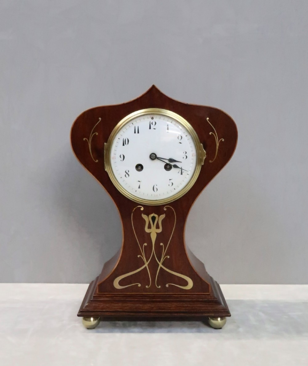 French Art Nouveau Mahogany Mantel Clock by Samuel Marti