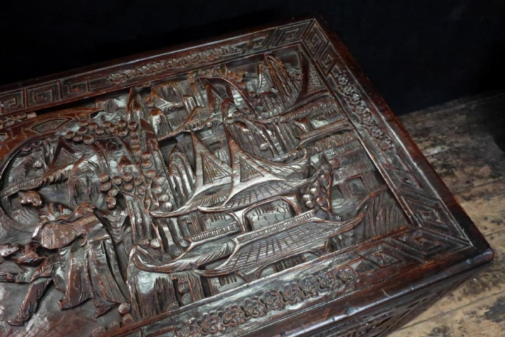 Early 20th Century Oriental Carved Camphor Wood Storage Chest View III