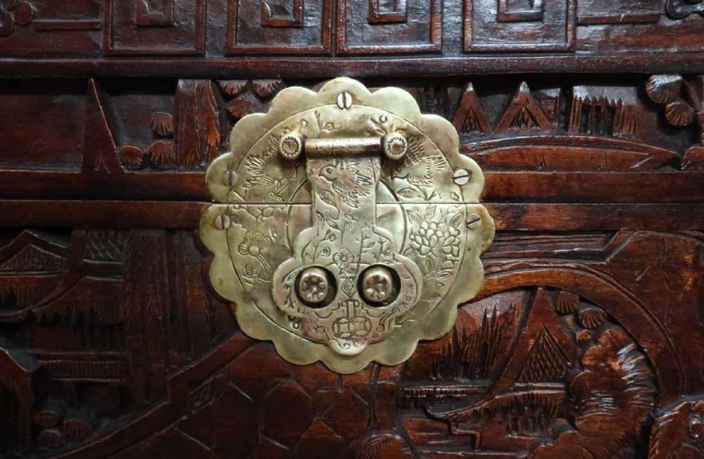 Early 20th Century Oriental Carved Camphor Wood Storage Chest View VII