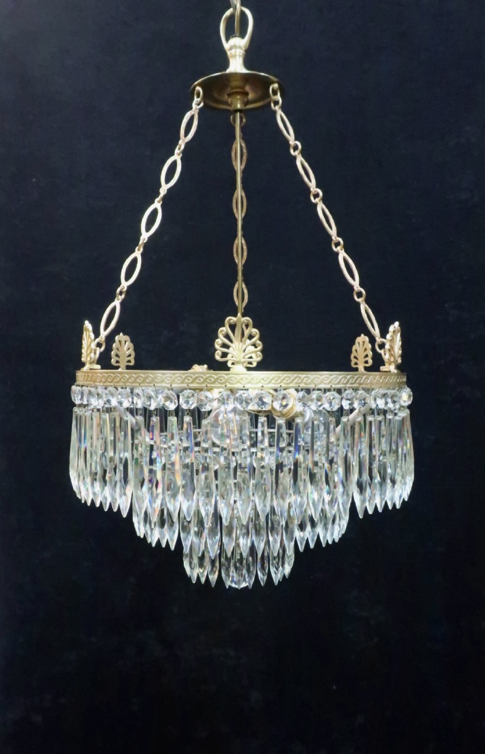 Edwardian Three Tier Crystal Glass Chandelier Attributed to Osler
