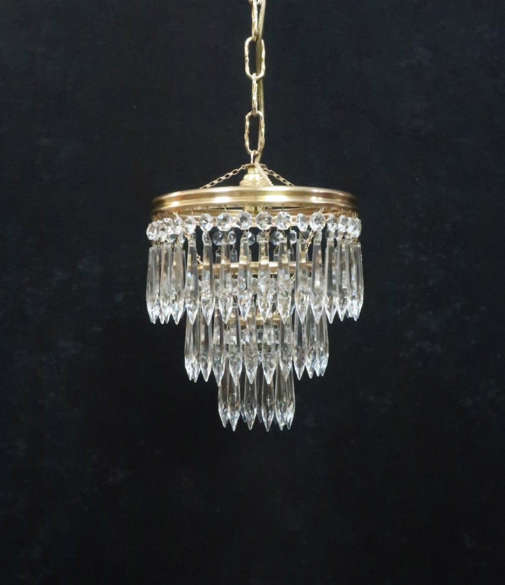 Italian Art Deco Three Tier Crystal Glass Chandelier